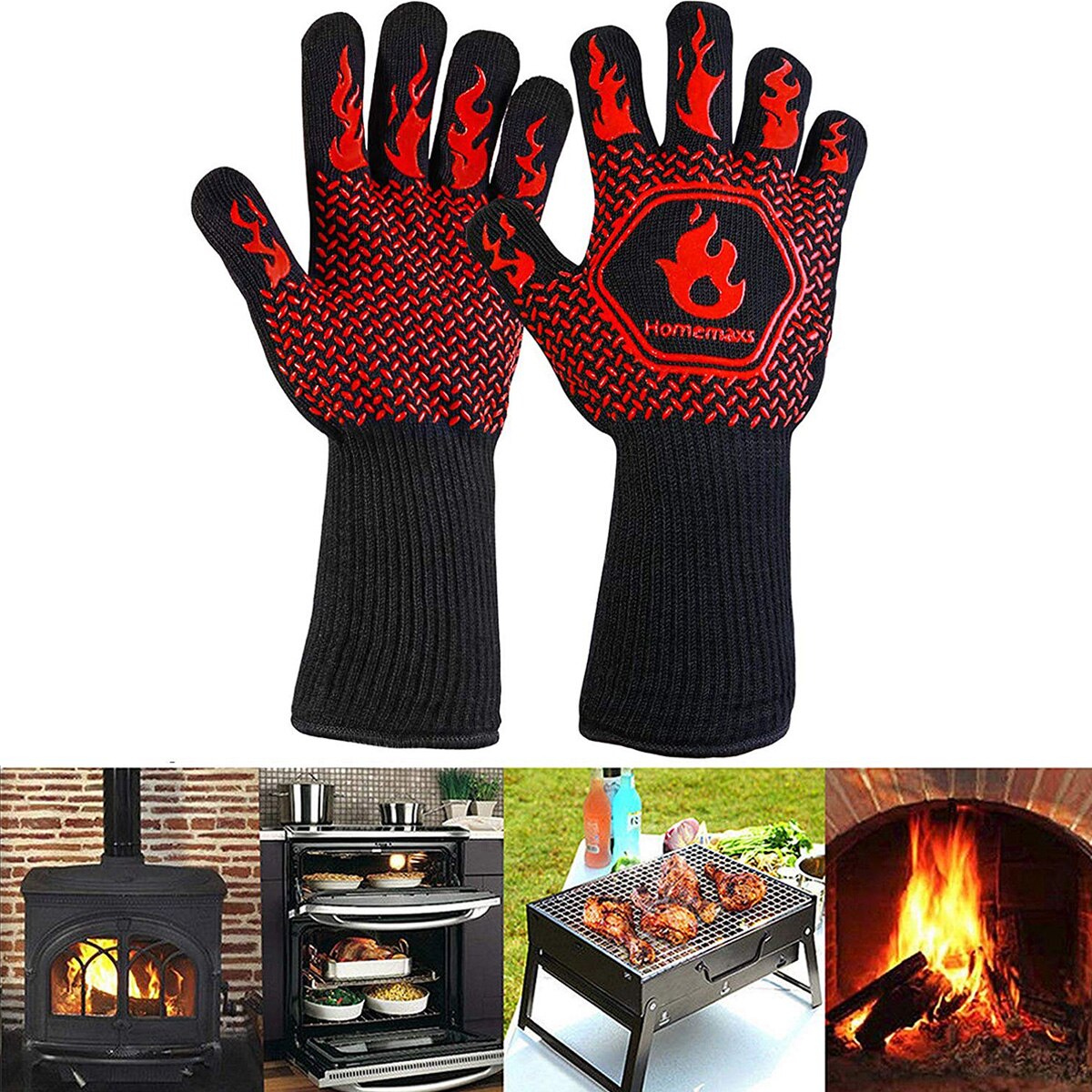 Volwassenen Hittebestendige Handschoenen, Anti-Slip Siliconen Grillen Handschoenen Voor Bbq Oven, Rood/Blauw