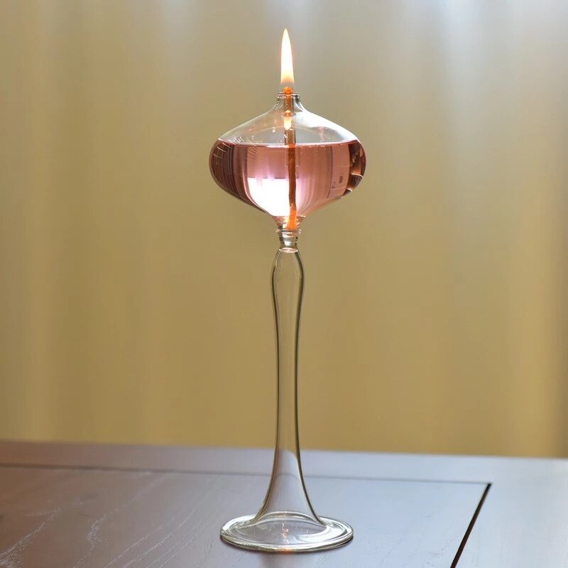 1PCS Handmade Glass Transparent Oil Lamp Wedding Decoration Glass Kerosene Lamp Glass Candlestick Home