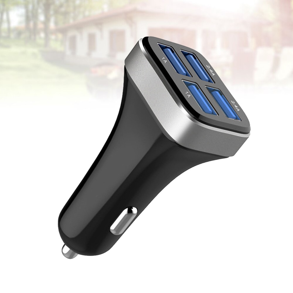 1 pc 2.4A 4 USB Ports Socket Multi Function Car Phone Charger (Black and Silver)