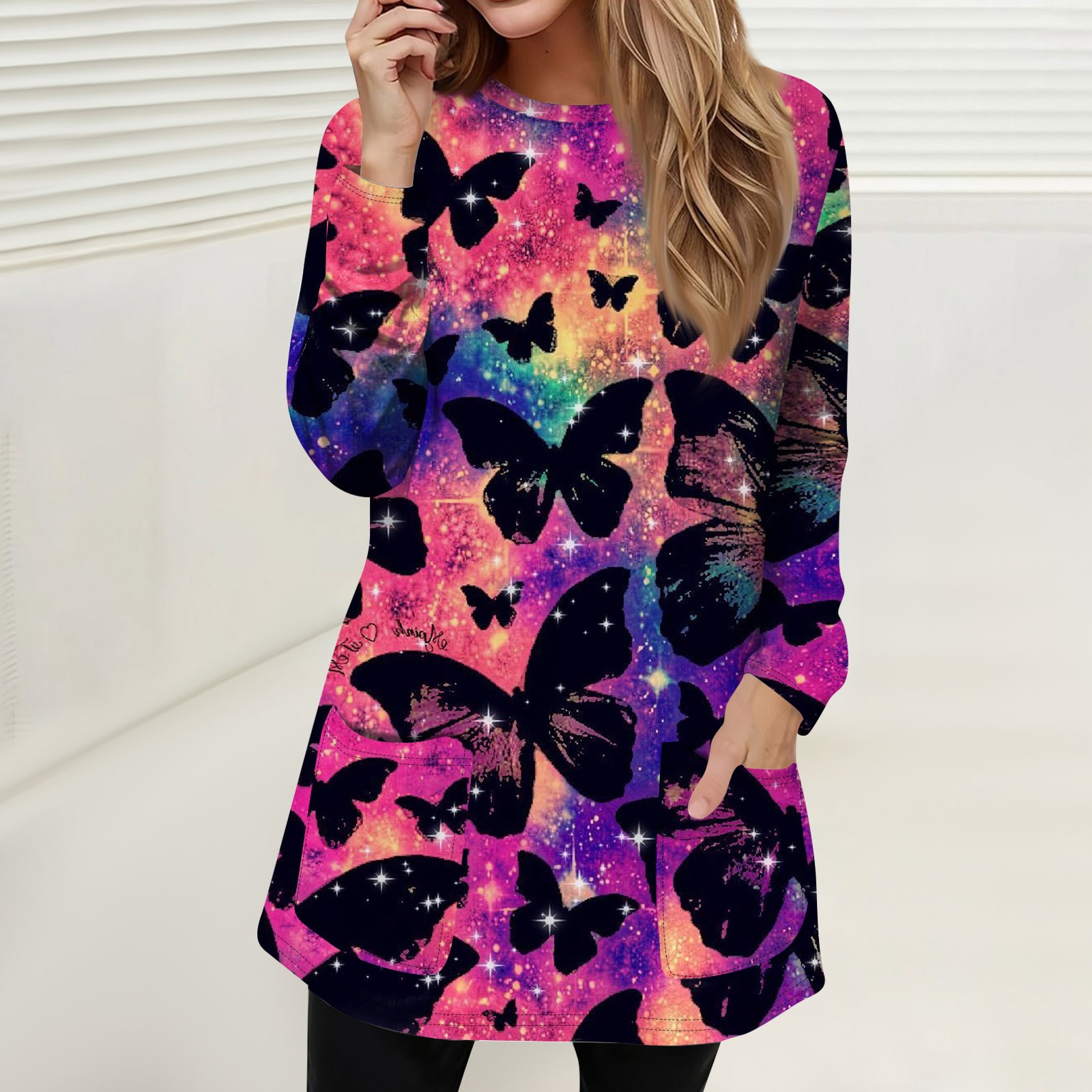 Women's Shirt Clothing Loose Round Neck T-shirt Chic Print Shirt Ladies Casual Blouses Long Sleeve Top