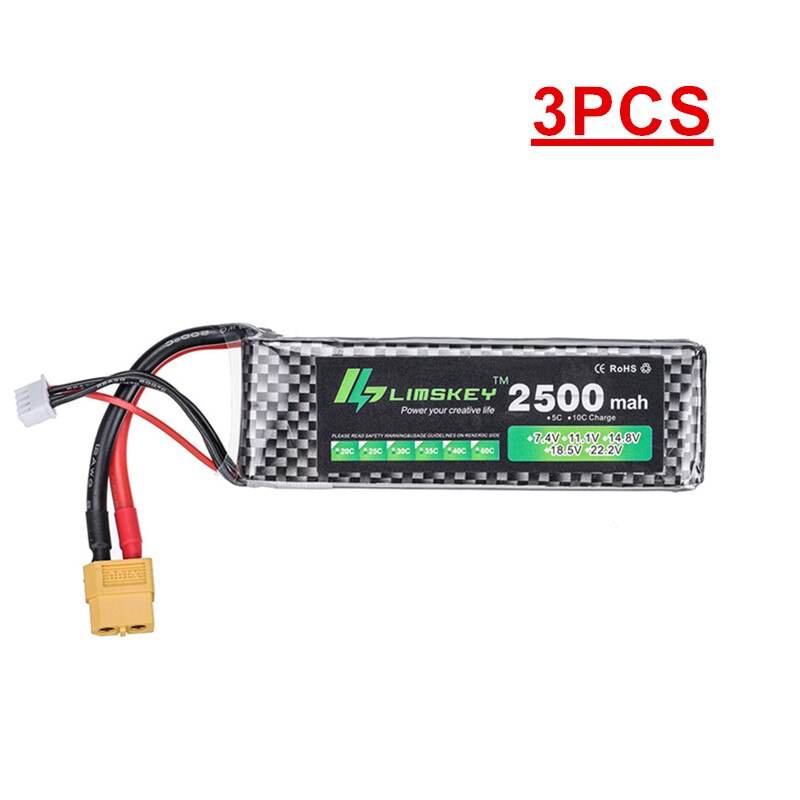 11.1V LiPo Battery For RC Car Airplane Helicopter High Power 11.1 v 2500mAh 3S Battery for RC toys accessories XT60 Plug 803496: White