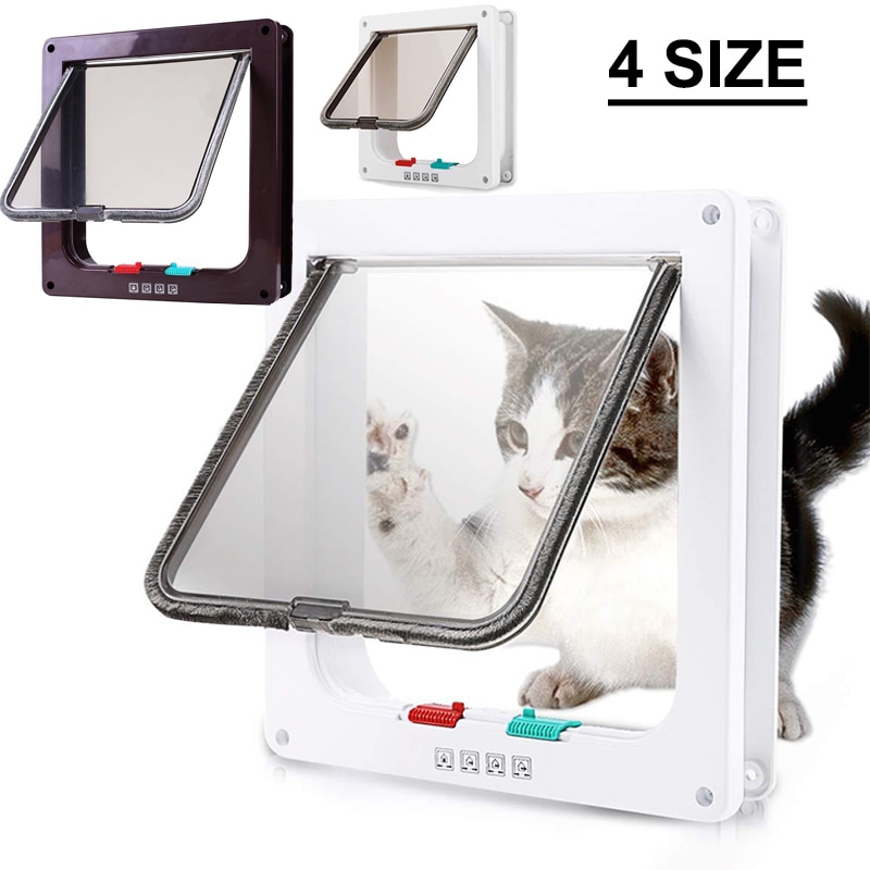 4 Size Smart Pet Door Cat Flap Door with 4 Way Lock Security Flap Door for Dog Cat Kitten Controllable Switch Pet Safety Gate
