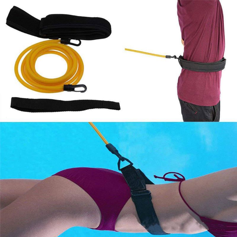 Verstelbare Swim Bungee Training Weerstand Riem Zwemmen Sporter Tether Taille Riem Bungee Cord Loop Met Opslag Netje Set