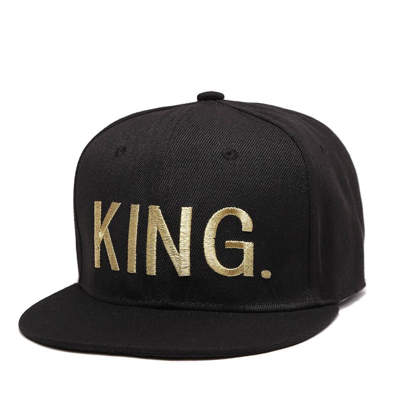Voron king queen guld bogstaver broderi snapback hatte flad regning trucker hatte akryl mænd kvinder til ham hende: Kongegul
