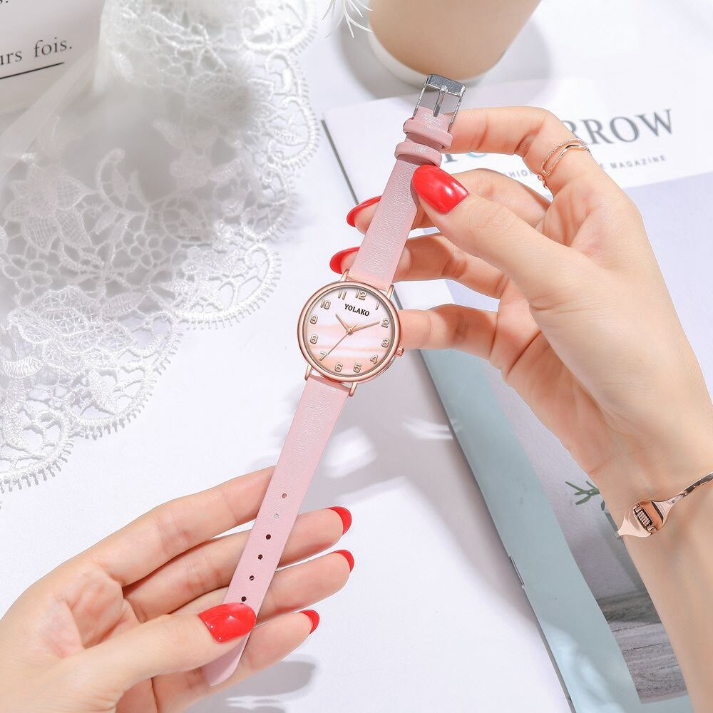 Rose Goud Groen Dames Horloge Ins Populaire Arabisch Cijfer Dameshorloge Unieke Malachiet Leer Mode Vrouwen Horloge