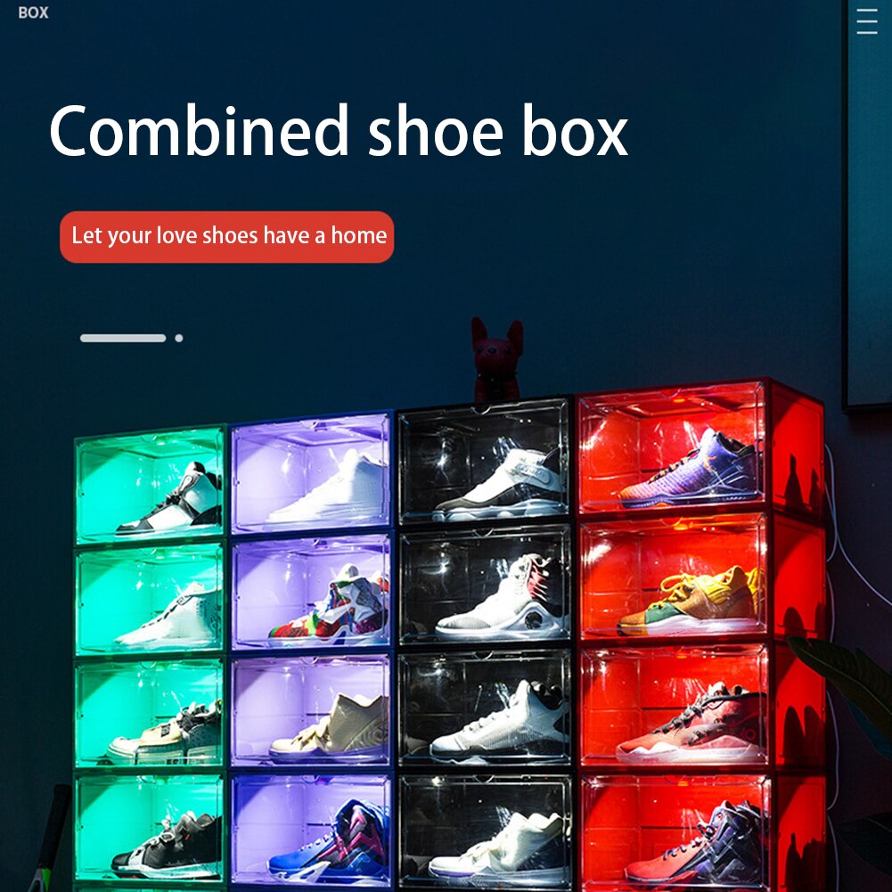 Transparent Luminous Shoe Box with LED Light Sound Control Thickened Plastic Dustproof Moistureproof Shoe Storage Box