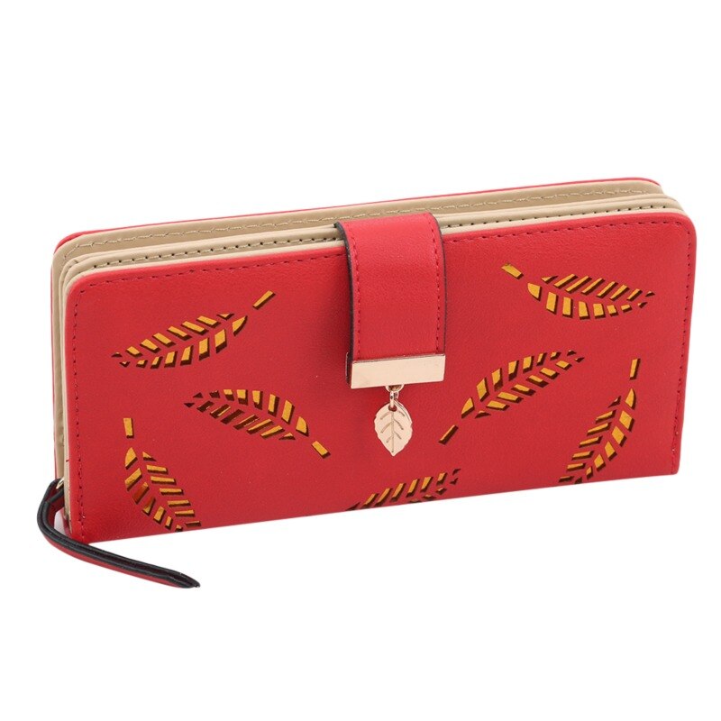 Shoelace Style Pocket Long Wallet PU Leather Multi-functional Wallet Women Coin Purse Card Holders Clutch Female Wallets Purse: C Red