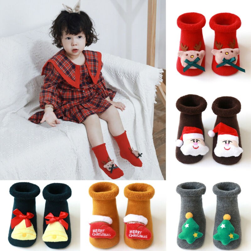 Navidad bebé Navidad calcetines algodón Terry piso calcetines silicona antideslizante bebé niñas niño invierno calcetines calientes