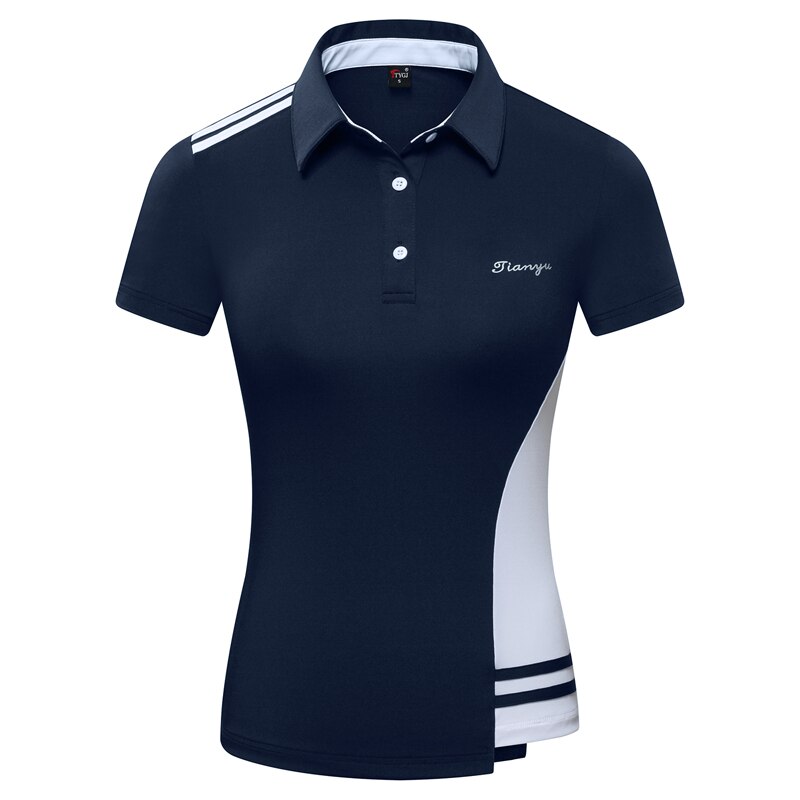 Golf t shirts kvinder poloshirts kvindelige golf sportstøj kortærmet slanke bowling toppe dame breathabke golf træning shirts: Marine blå / S