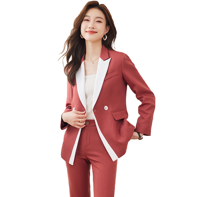 Conjunto de traje de Color de contraste rojo, amarillo y azul, de otoño 2023, nuevas chaquetas ajustadas de oficina para mujer, trajes con pantalones pitillo de cintura alta a la