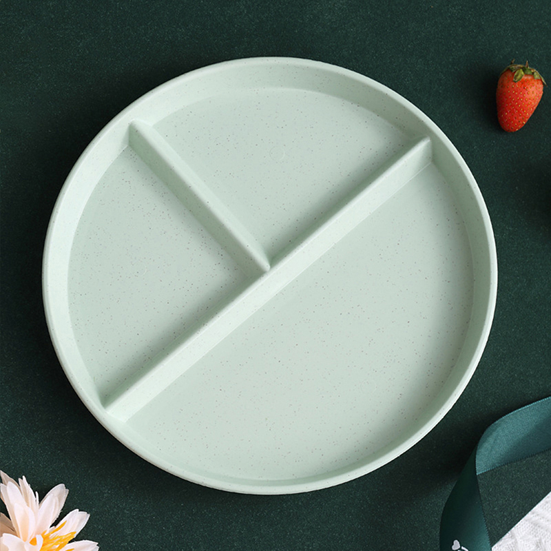 Plato de comida redondo y cuadrado para adultos, plato de cena reutilizable, Control de porciones, dieta, 3 compartimentos, apto para microondas, PP: Plata