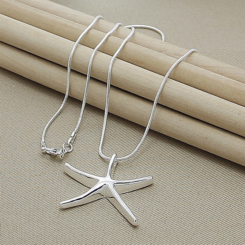 925 Sterling Zilveren Zeester Hanger Ketting 18 "Ketting Voor Vrouwen Bruiloft Engagement Charm Sieraden