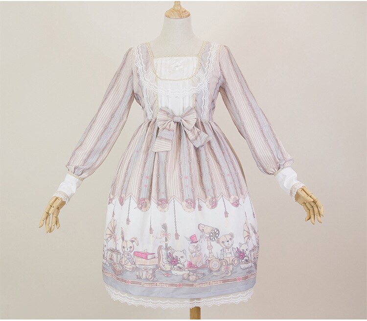 Steampunk vintage langærmet lolita kjole japansk op lolita kjole kvinder sommer jsk lolita kjole til kvinder plus str.: Lys op / L