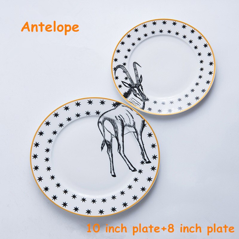 Platos planos comestibles de animales salvajes pintados a mano, vajilla de cerámica inalámbrica, decoración de vajilla de dibujos animados, de Navidad, 2 unidades: Antelope