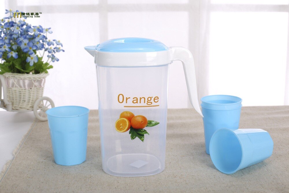 1PC 3 Colors exquisite colorful plastic cold water canisters cool water pot with handle 1pc pot+4pcs cup JH 0722