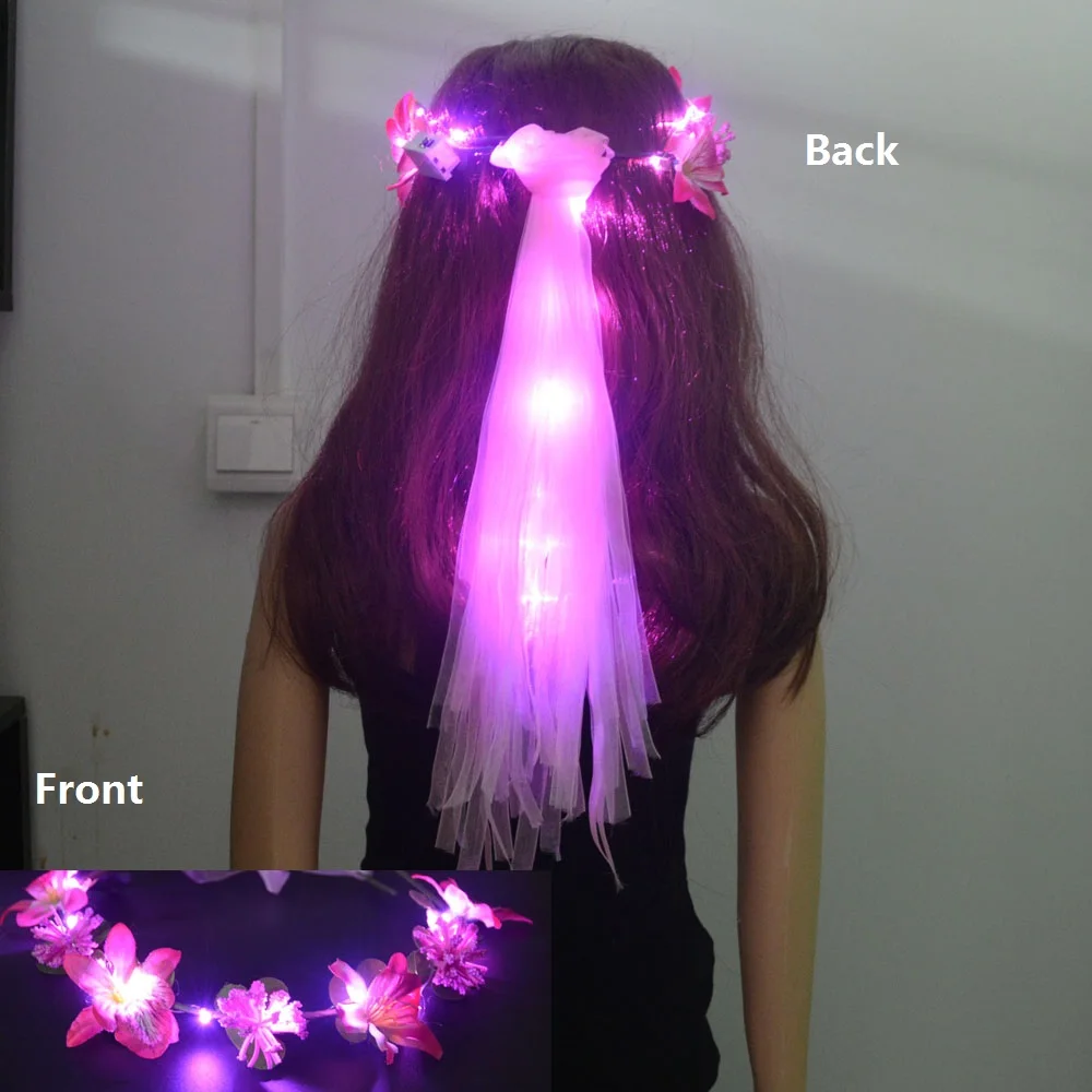 Women Girl Glow Party LED Hawaiian Lei Headband Light Up Flower Ribbon Crown Birthday Wedding Festival: Dark Khaki