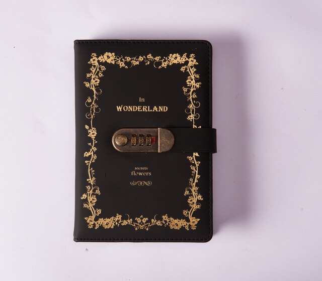 A5 Korea Retro Notebook Password Book with Lock School Office Supplies Stationery Personal Diary Journal Cover planner: 2 Black