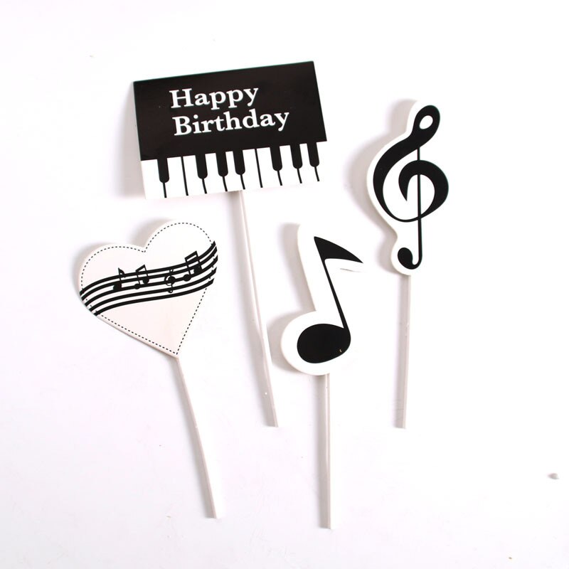Décoration de gâteau thème musique Piano dessin animé, 1 ensemble, Notes de musique joyeux anniversaire, Cupcake, fournitures de fête