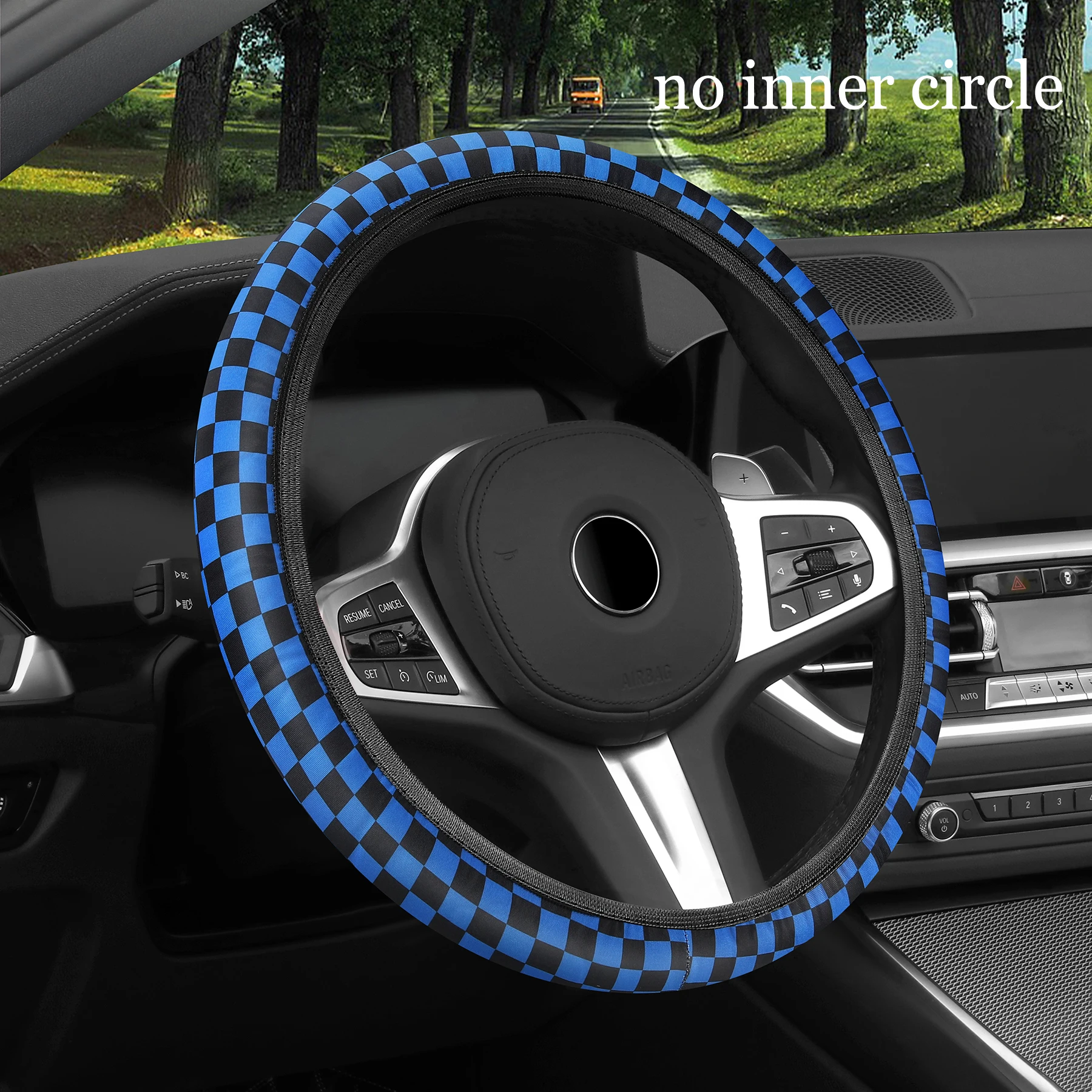 car steering wheel cover checkerboard without inner ring lattice elastic breathable non-slip handlebar cover: WHITE