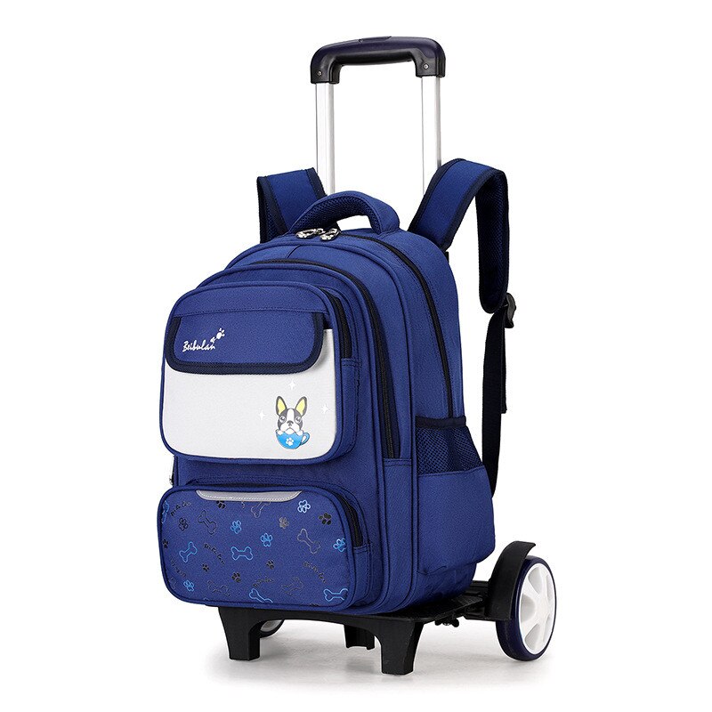 Afneembare trolley schoolrugzak tassen met wieltjes kinderschooltas jongens basisschoolrugzakken meisjes schooltassen sac a dos enfant: Grote wielen diepblauw