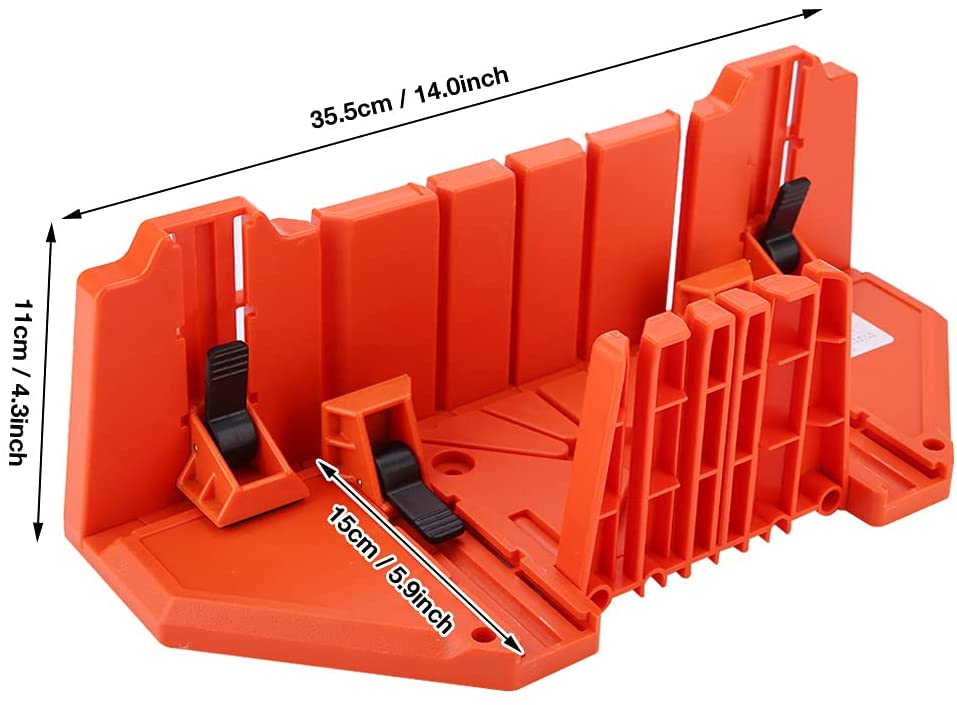 14-inch Mitre Box with Movable and Non-Slip Jaw for Back Saw Slot Angles 45/22.5/90 Degree Cuts Sawing and Clamping Box for Wood
