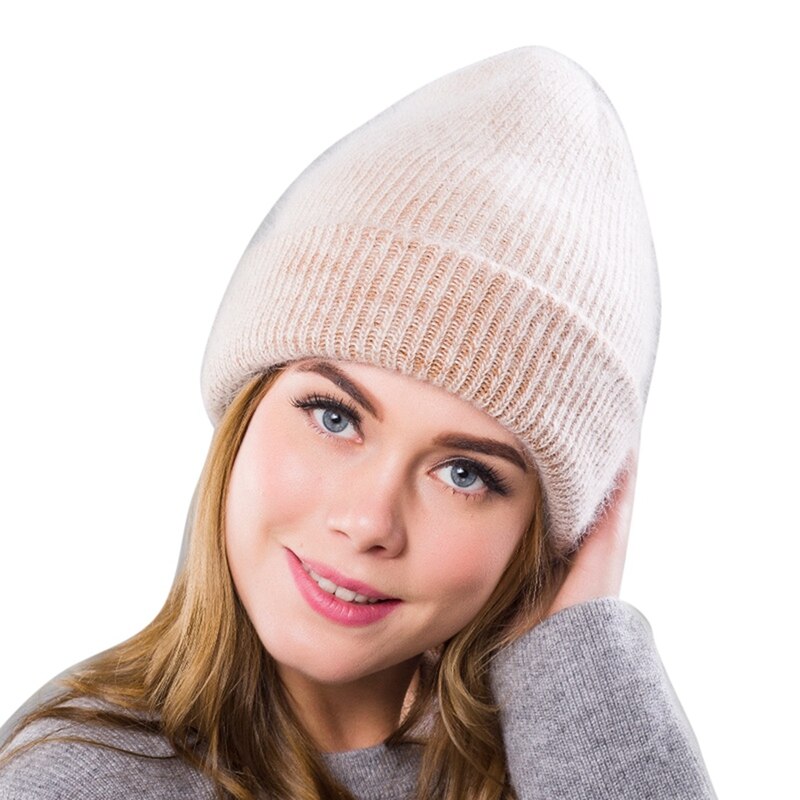 Mode Winter Vrouwen Angola Wollen Gebreide Muts Warme Wol Beanie Outdoor Sport Pet Wollen Cap