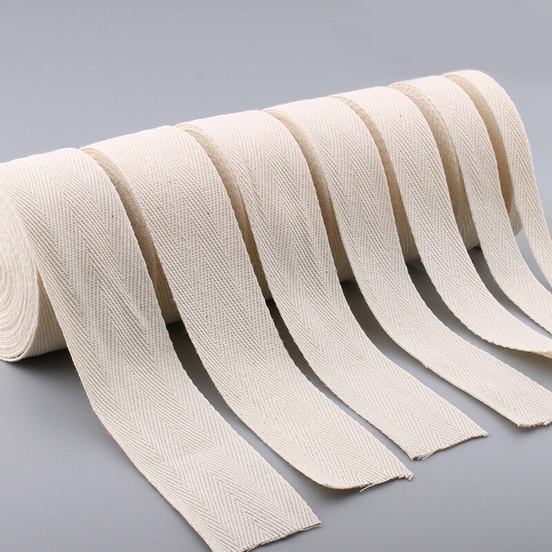 50 yards 10/15/20/25/30/40/50mm breedtes katoenen band visgraat zwart wit natuurlijk tasband band stof kleding accessoires