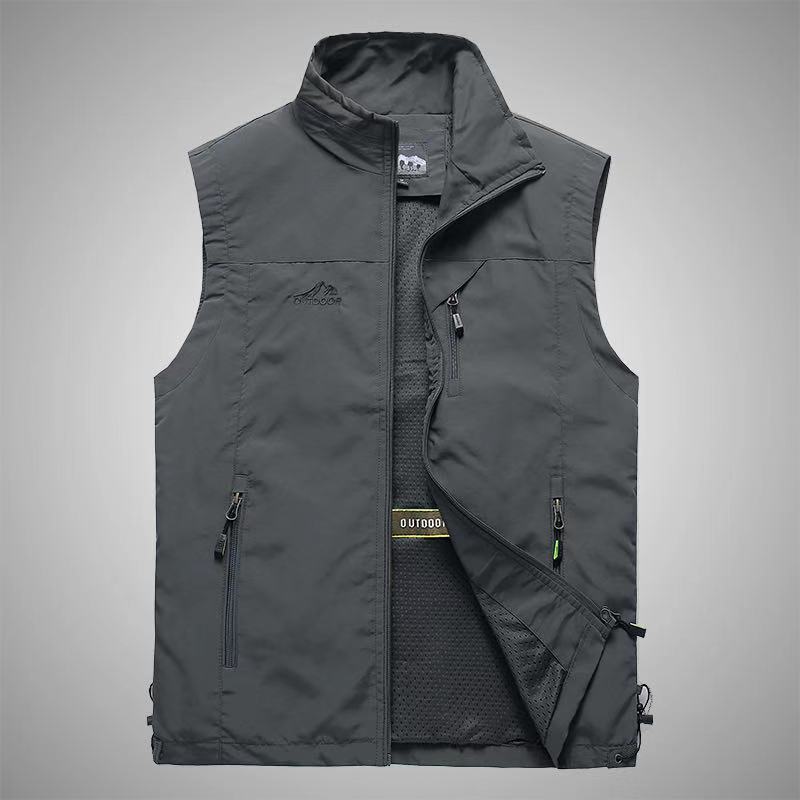 FGKKS Primavera Nuovi Uomini Gilet Per Il Tempo Libero All'aperto Gilet di Colore Solido Giovane di Mezza Età Fotografia Pesca Gilet Casual Giacca Maschile: XXXL / Grigio scuro
