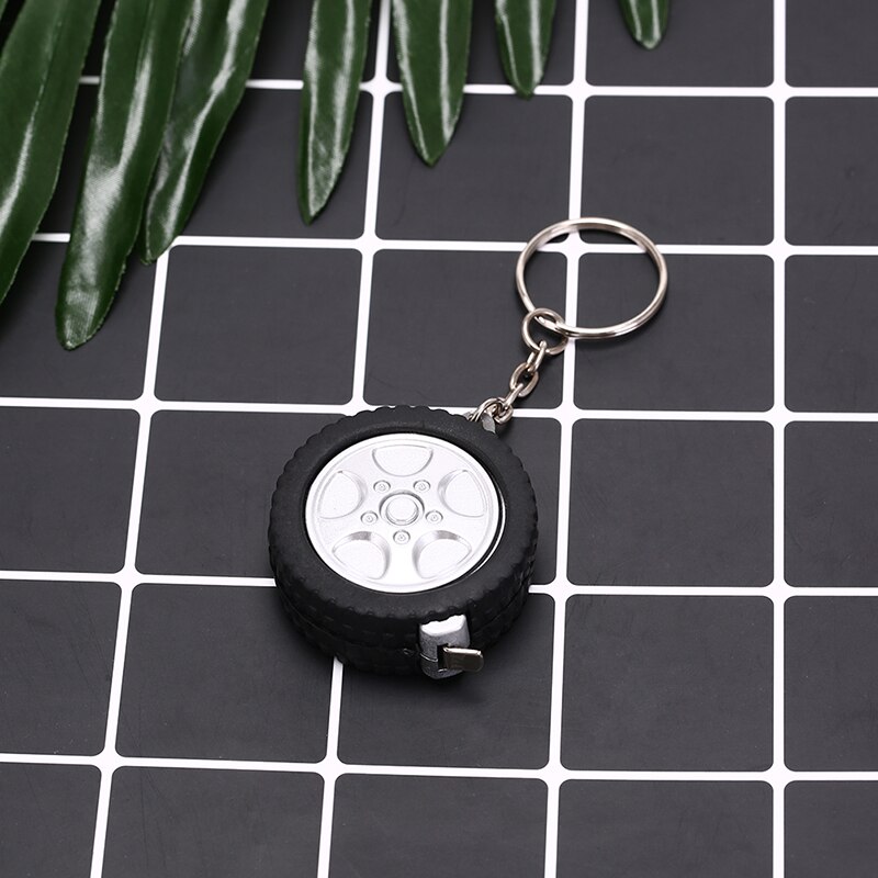 Tire Shape Keychain Ruler Mini Retractable Tape Measure Ruler Auto Parts Model Thicker Wheel Tyre Tire Keychain: Default Title
