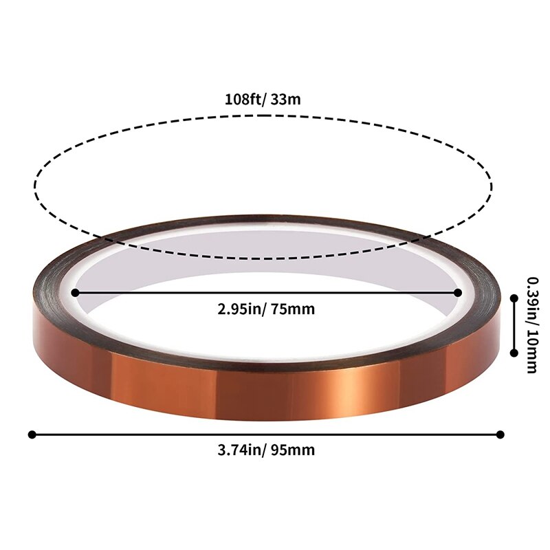 2 Rolls Heat Tape, 10mm x 33M 108Ft Heat Resistant Tape, Heat Transfer Tape, Heat Tape for Sublimation, Thermal Tape