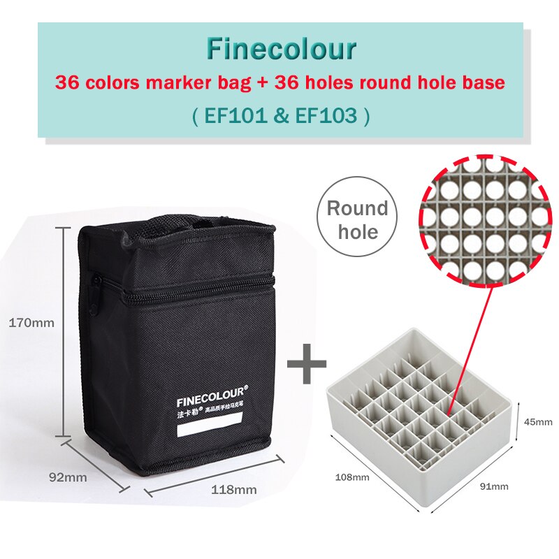 Finecolour Marker Pens Storage Bag &amp; Base 12/24/36 Holes EF100/101/102/103 Zipper Bag Multifunctional Base Penholder Ink Base: Bag36-36holes-R-Base