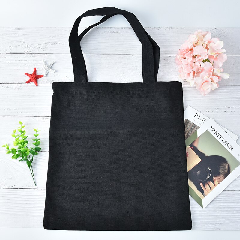 Mulheres brancas lona sacos de compras casual bolsa de ombro versátil verão férias praia pintura diy bolsa: Black