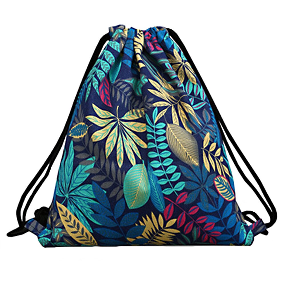 Women Shoes Outdoor Lightweight Portable Travel Floral Print Shoulder Multi Use Drawstring Bag Canvas Pouch Storage Backpack