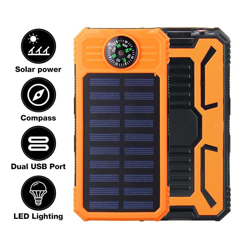 30000Mah Solar Power Bank Waterdicht Solar Charger Poorten Externe Lader Powerbank Voor Smartphone Met Led Licht Kompassen