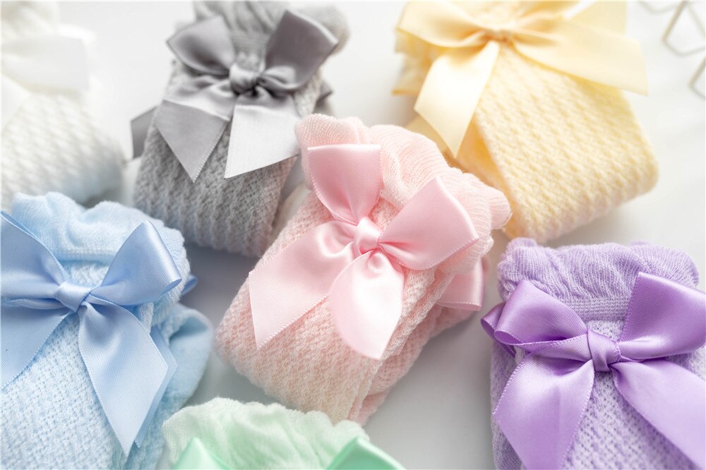 Calzini E Calzettoni Dell&#39;arco Della Maglia Del Bambino dei bambini Calzini E Calzettoni Estate Sottile Anti-zanzara Calzini E Calzettoni Del Bambino gir principessa bowknot Verticale A Strisce Calzino