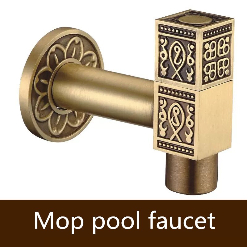 Bathroom Bibcock Antique Brass Carved Pattern Wall Mount Single Cold Retro Taps Outdoor Garden Washing Machine Mop Toilet Faucet