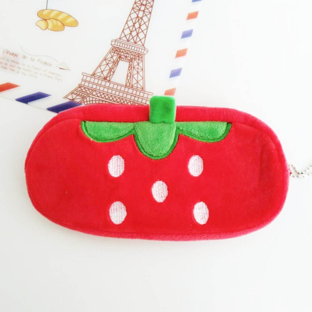 Cute Fruit Watermelon Cactus Plush Pencil Case Cosmetic Bag Pen Box for Girls Stationery Pouch School Office Supplies: Red
