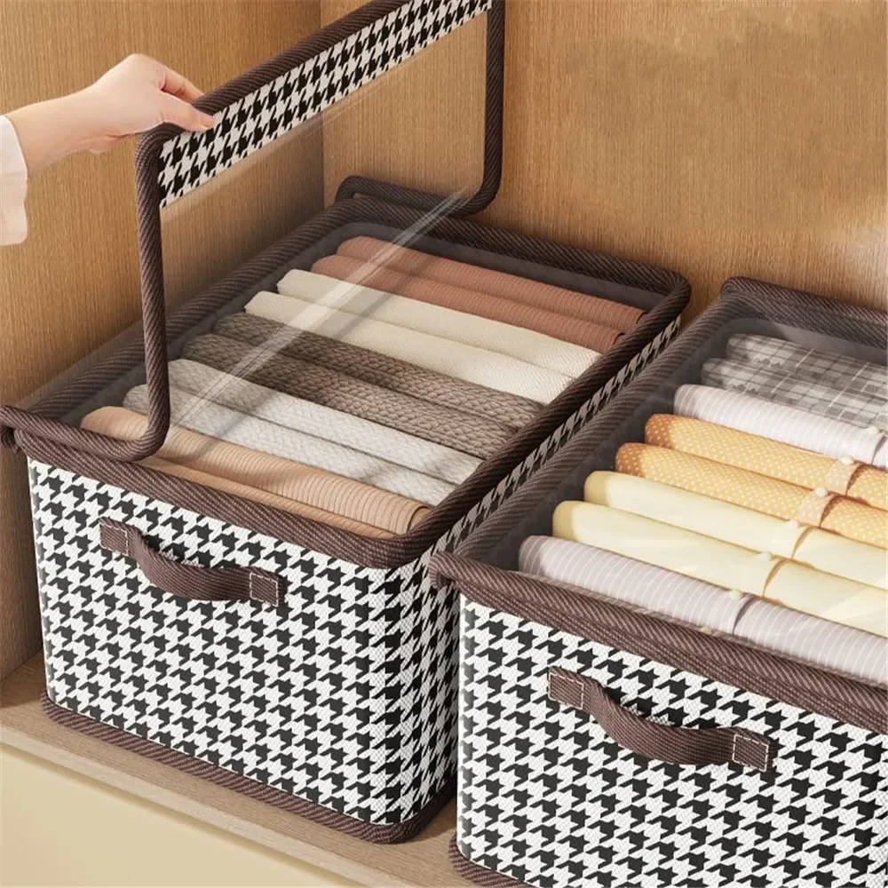 Caja de almacenamiento de ropa con tapa transparente, camiseta, pantalones, organizador de ropa interior, armario para dormitorio, cajones, ahorro de espacio