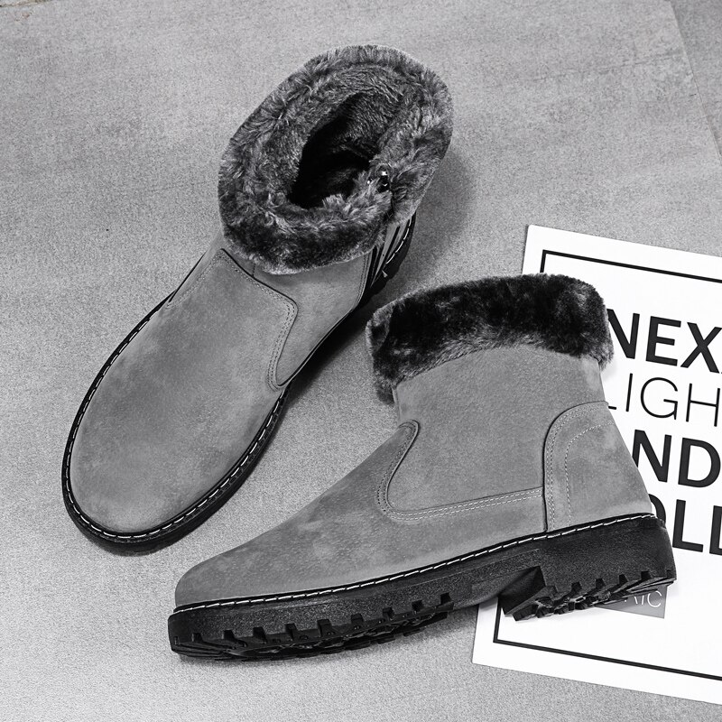 Klassieke Mode Mannen Enkel Echt Leer Snowboots Shearling Wol Bont Gevoerde Winter Laarzen Houden Warme Schoenen Waterdicht Grijs