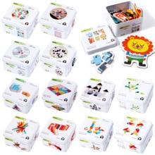 Viaggio Scatola di Latta Modello di Puzzle Del Bambino Di Legno Di Puzzle Colorato Tangram Giocattolo Per Bambini Educazione Montessori di Smistamento Giochi Giocattoli del Regalo Dei Bambini