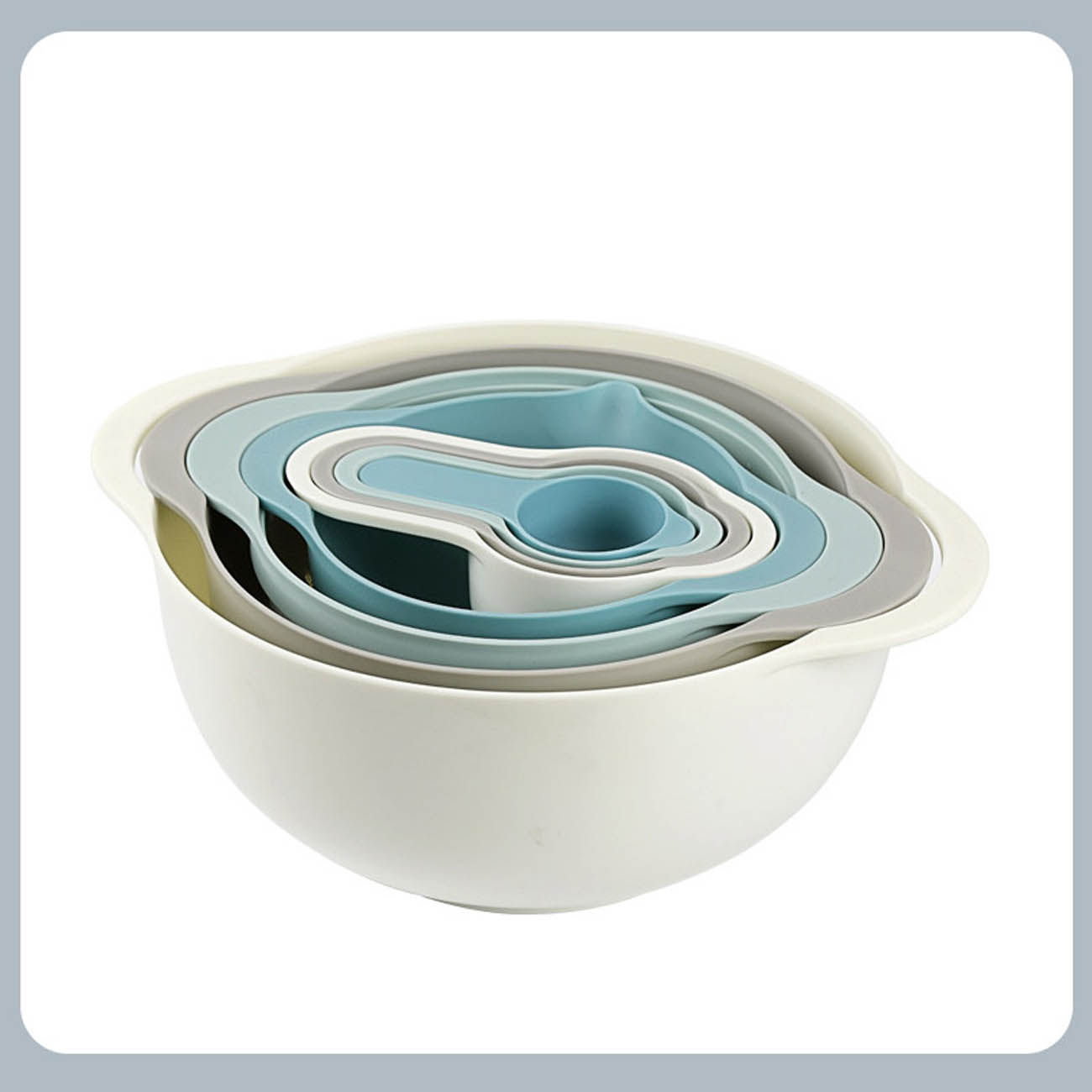 8PCS Mixing Rainbow Bowls Set Kitchen Bowl Set Salad Bowl Plastic Baking Measuring Cup Measuring Spoon Set Kitchen Gadgets: white