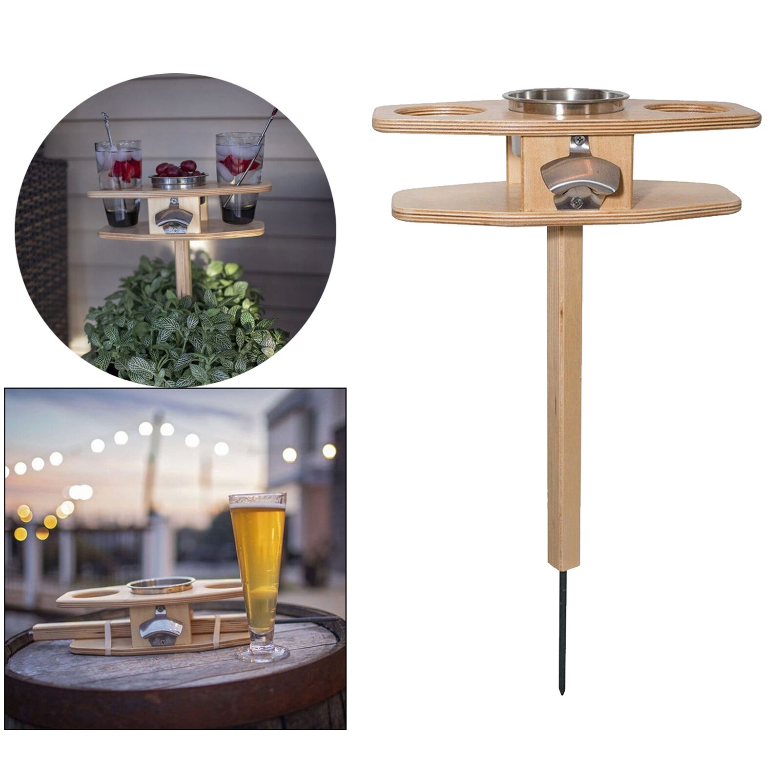 Wooden Wine Table Garden Lawn Beach Party Camping Beer Bottles Rack Stand