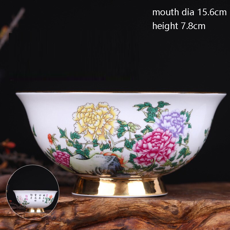 Jingdezhen Ceramic Antique Bowl Tableware Household Bowl Noodles Bowl Gold Painted Large Rice Bowl Soup Bowl High Foot Bowl: peony bowl x 1