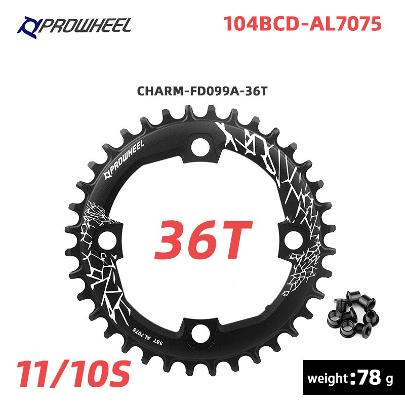 PROWHEEL Mountain Bike Round Narrow Wide Chainring 32T 34T 36T 38T 40T MTB Bicycle Crankset 104 BCD Aluminum alloy Chain Wheel: 36T