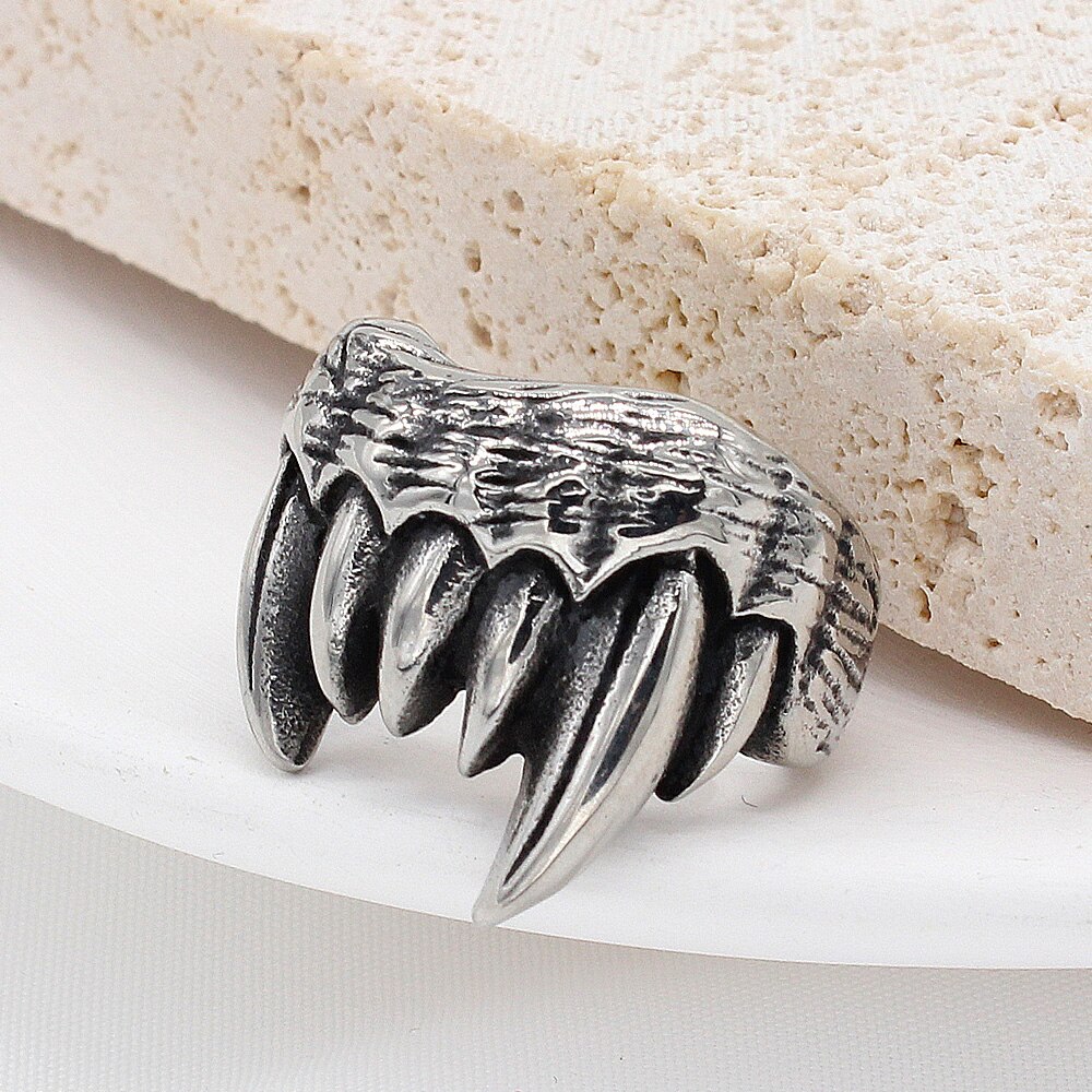 Anillo de dientes de vampiro gótico para hombres y mujeres, joyería Retro de acero inoxidable, estilo Punk, motorista