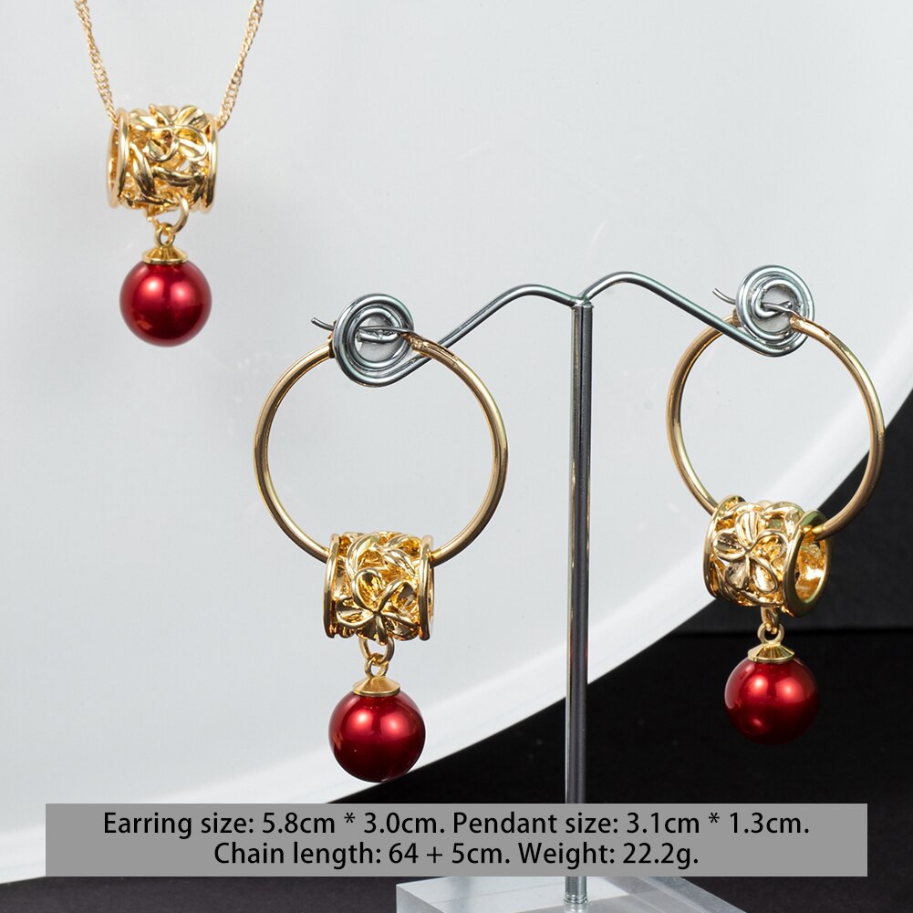 Mode-sieraden Sets Hawaiian Goud Vrouwen Parel Ketting Hoepel Earing Oorbellen Set Ketting Sets Voor Vrouwen Bruiloft Accessoires