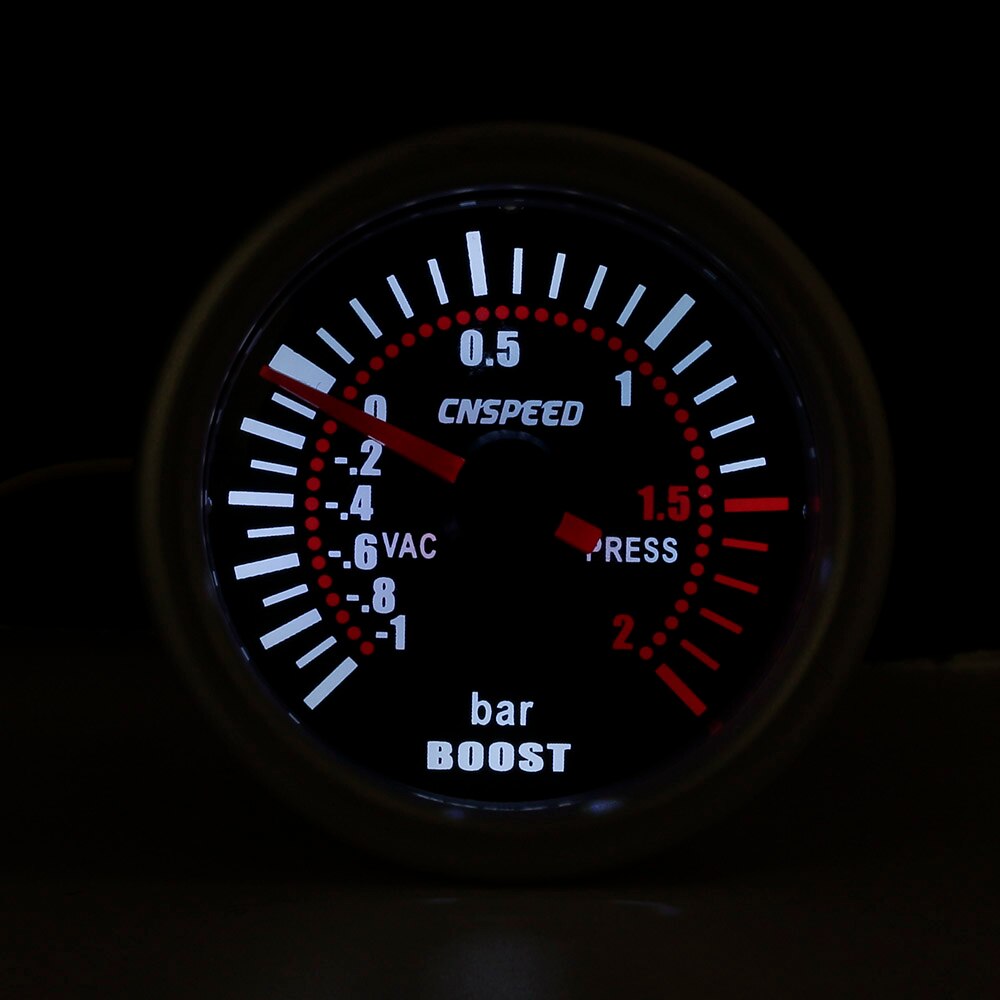 Automobile turbine pressure gauge -1~2bar 52mm 12V automobile booster meter LED red automobile tachometer