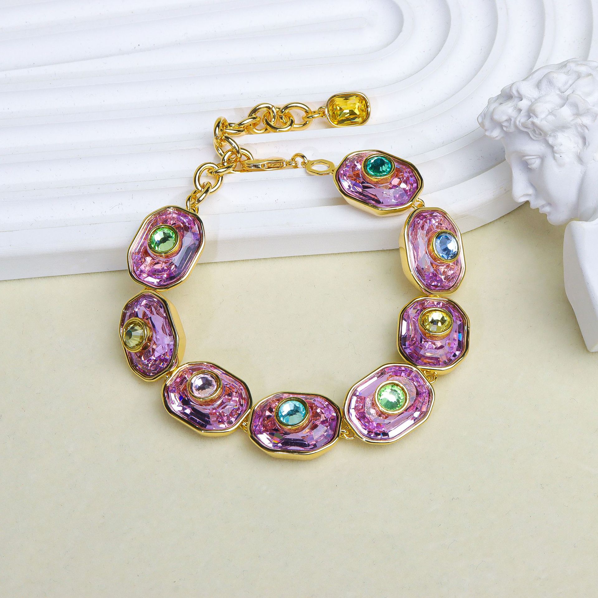 Set di gioielli in cristallo per donna, collana, orecchini e bracciale, collezione di alta gamma: Rosso ruggine