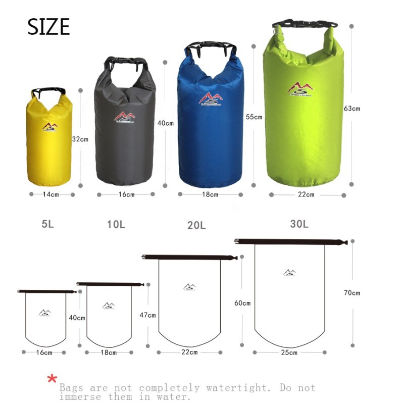 Bolsa impermeable para natación al aire libre de 5L/10L/20L/30L, bolsa seca de almacenamiento para Rafting y Camping con gancho de correa ajustable