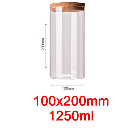 9 storlekar glasburk med lock kork kolumn lufttät burk förvaringsflaskor burkar korn teblad kaffebönor godis matburk: 100 x 200mm 1250ml